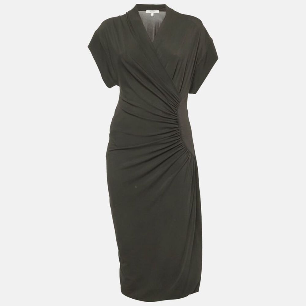 Max Mara Brown Jersey Knit Draped Detail Midi Dress M